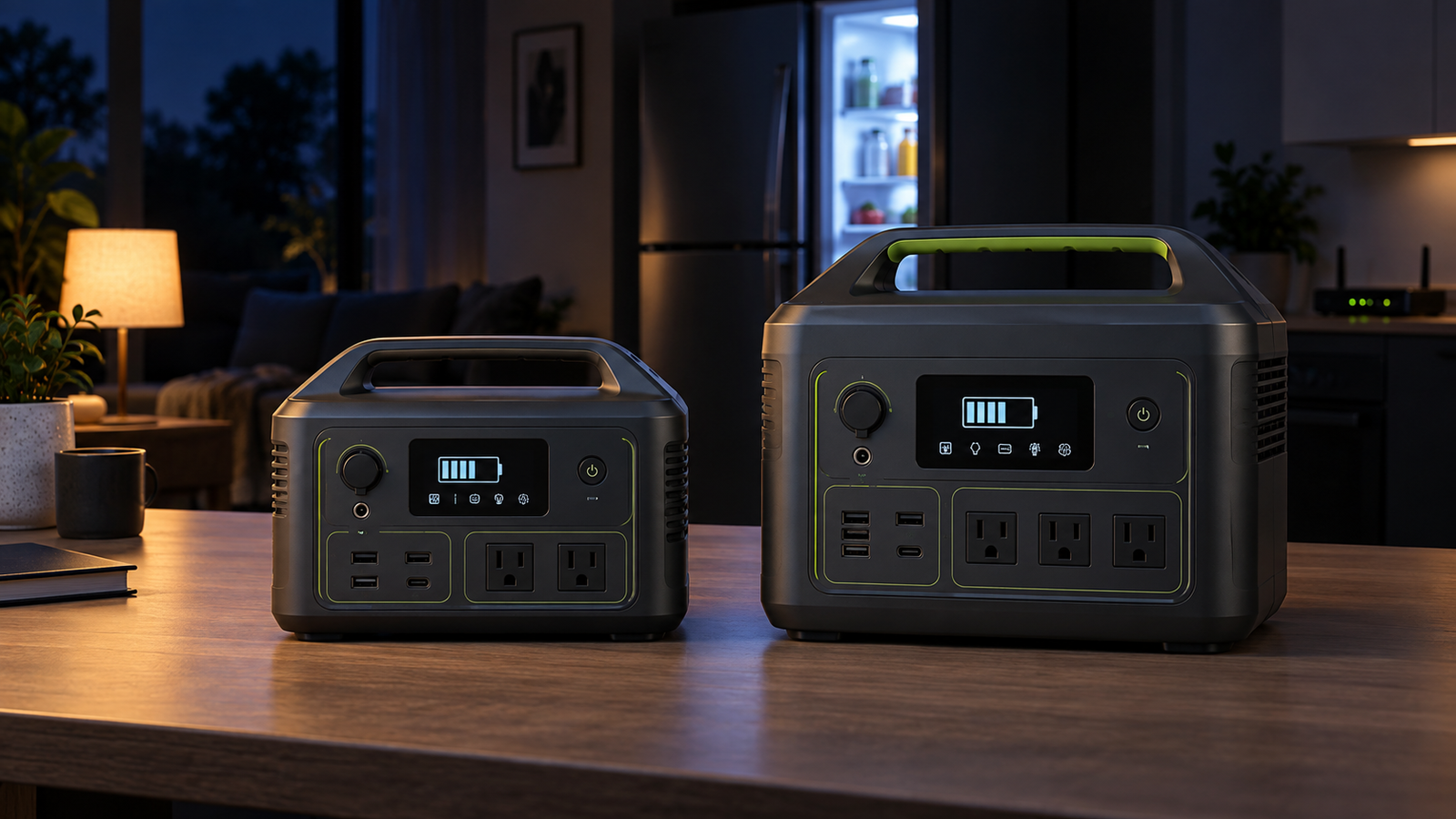 Comparación entre una estación de energía compacta de 1 kWh y otra de 2 kWh durante un apagón