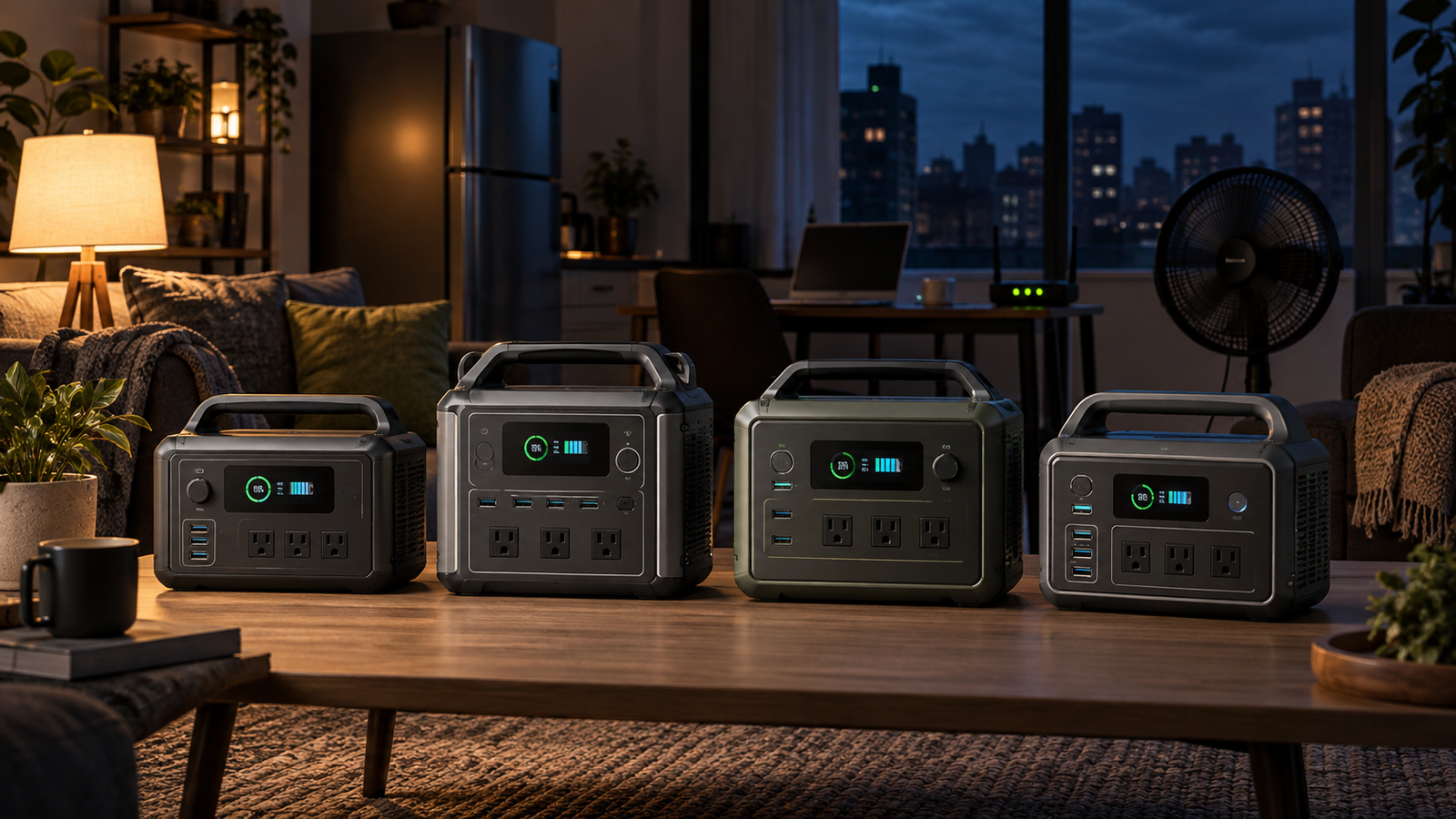 Cuatro estaciones de energía portátiles de aproximadamente 1 kWh preparadas para un apagón doméstico